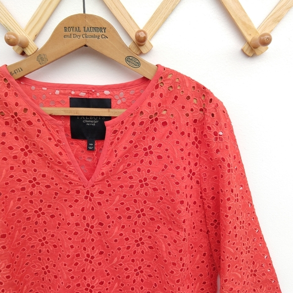 Talbots orange eyelet lace top with 3/4 sleeves - Picture 3 of 8